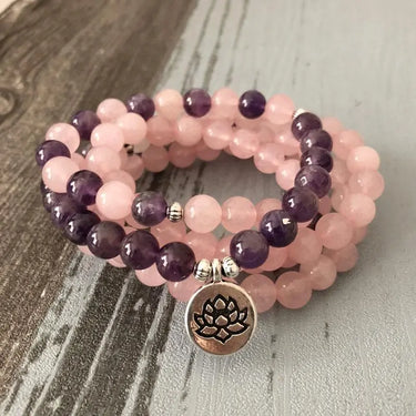 Rose Quartz Amethyst 108 Mala Bracelet-Your Soul Place
